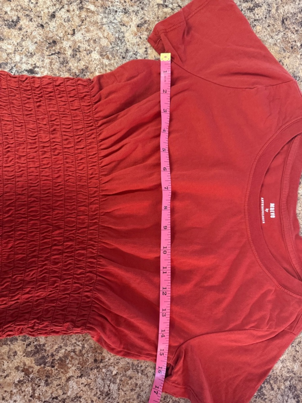 Anthropologie Maeve Red Smocked Peplum Tee Blouse Size Small Boho Festival - Picture 5 of 6